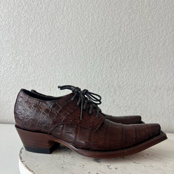 Rod Patrick Womens Lace Up Shoes 5.5 C Brown Caiman Exotic Western Boots Loafers - Picture 3 of 12